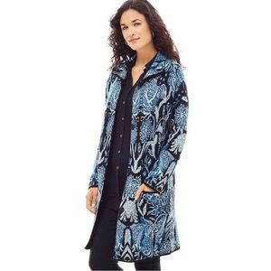 J. Jill Gorgeous Prussian Blue Multi Chestnut Hill Topper snap long sweater S
